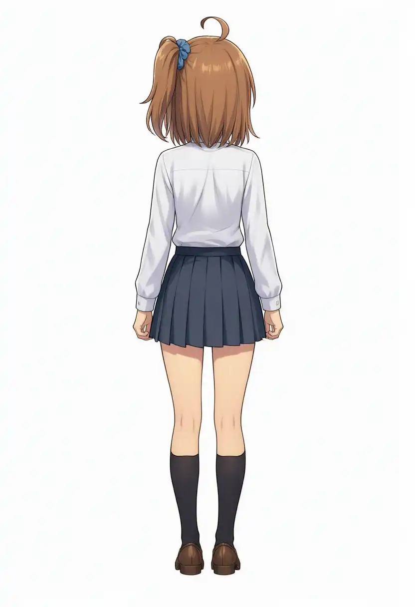 Kana-chan edited to face directly away without a cache. The side ponytail is on screen left