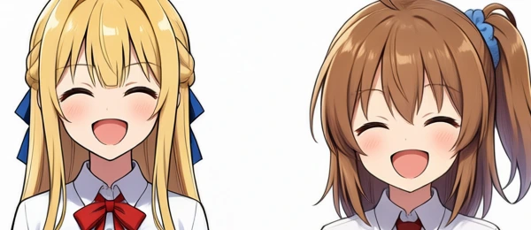 The smile from Qwen-Image 2.1. Arc-shaped closed eyes and open mouths
