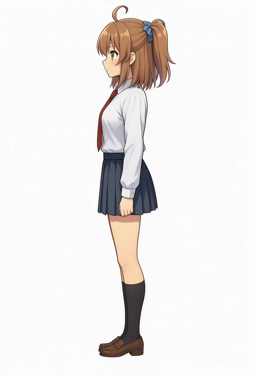 Kana-chan seen from her left with front and rear references. The knot is toward the back of the head